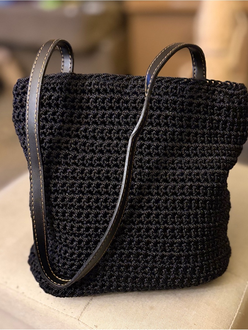 Liz Claiborne Black Crochet Shoulder Bag with Multicolor Floral Embroidery - Picture 4 of 6